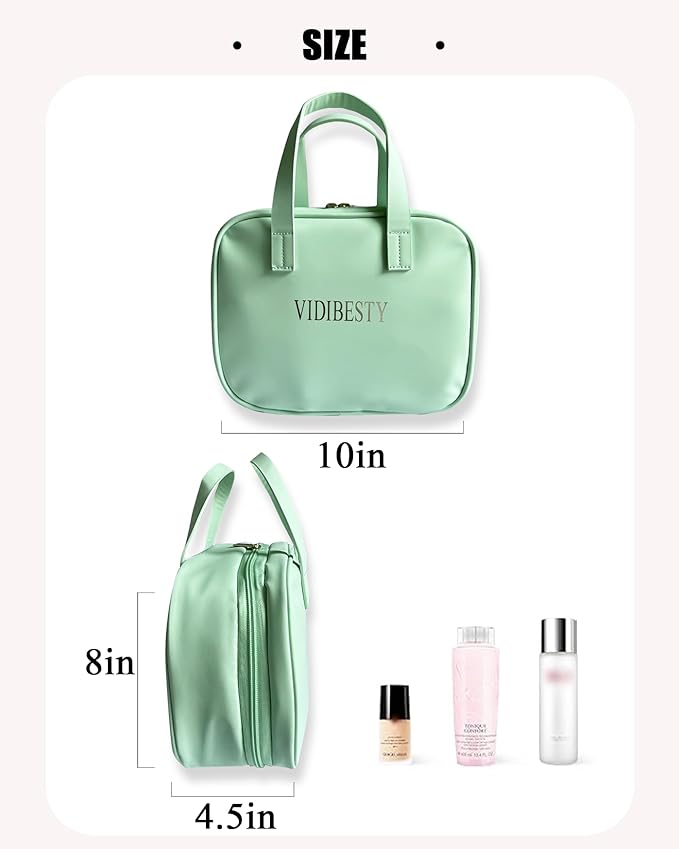 Travel Makeup Bag for Women, Large Capacity Cosmetic Bags for Girls, Compact Pouch Make up Organizer, Waterproof Toiletry Bag with Divider and Handle (Green2)