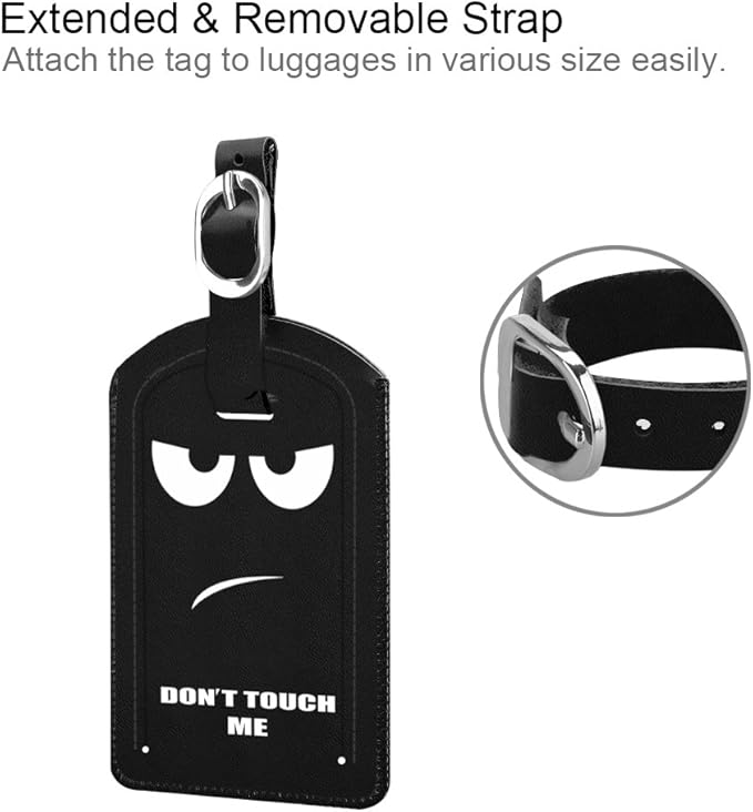 FINTIE 2 Pack Luggage Tags, Leather Name ID Labels with Privacy Cover for Travel Bag Suitcase, Theme - Don't Touch Me