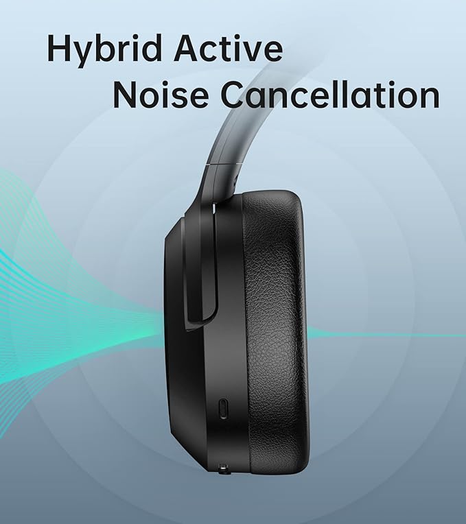 Edifier W820NB Hybrid Active Noise Cancelling Headphones - Hi-Res Audio - 49H Playtime - Wireless Over Ear Bluetooth Headphones for Phone-Call - Black