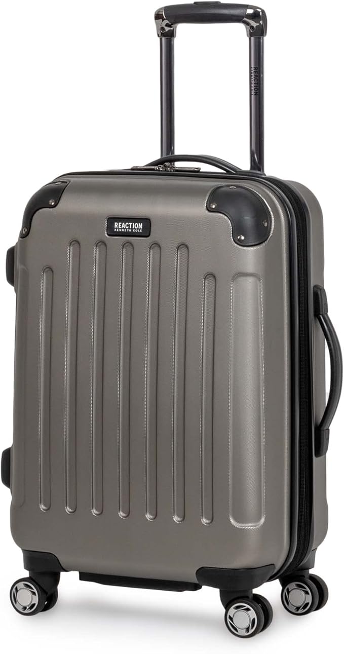 Kenneth Cole REACTION Renegade Luggage Expandable 8-Wheel Spinner Lightweight Hardside Suitcase, Silver, 20-Inch Carry On