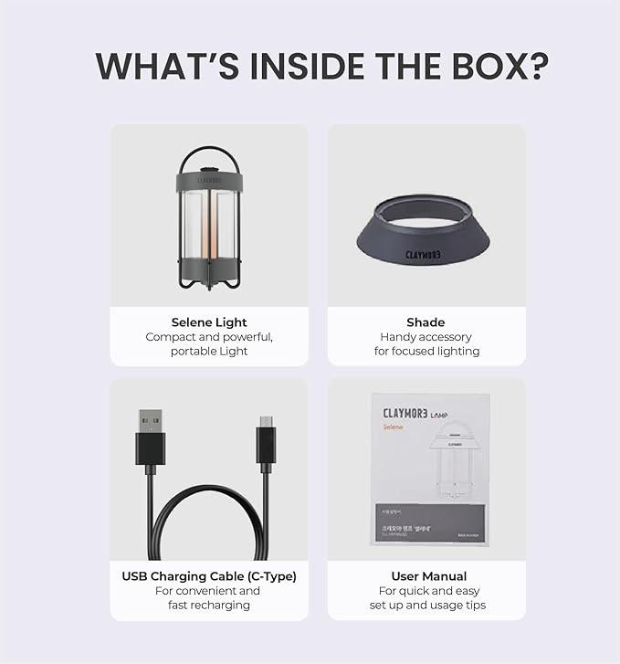 Claymore Selene Lamp (Dark Gray) - Without Pouch Aesthetic Portable Outdoor Lantern for Camping, Events, Parties & Tents. Power Bank Function, 55 Hours of Battery Life
