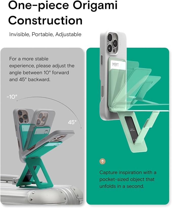 MOFT Phone Tripod Wallet for iPhone, Mulit-Angles, Lightweight & Portable Phone Stand, MOVAS Vegan Leather Magnetic Wallet, Strong Magnets, NFC Card Holder,Travel Essential, Oz Green (with Card Slot)