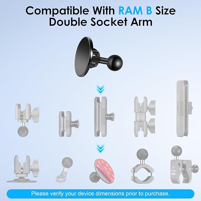 EEEKit Aluminum Alloy Magnetic Phone Holder Compatible with Ram Mount, 1" Ball Head Metal Mount Base for Double Socket Arm