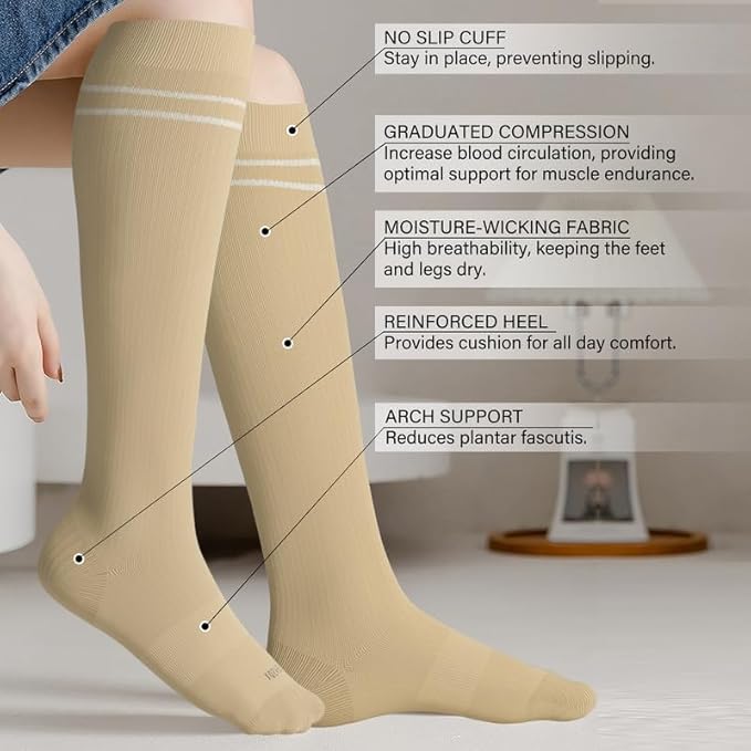LEVSOX Viscose Made from Bamboo Compression Socks for Pregnant Women 20-30 mmHg Knee High Cute Mens Supports Socks for Travel