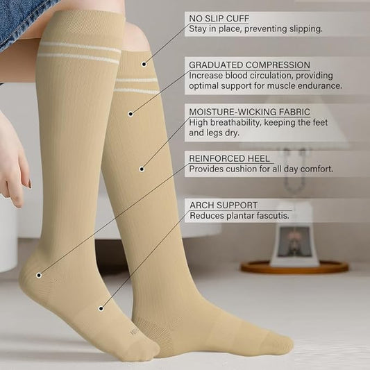 LEVSOX Viscose Made from Bamboo Compression Socks for Pregnant Women 20-30 mmHg Knee High Cute Mens Supports Socks for Travel