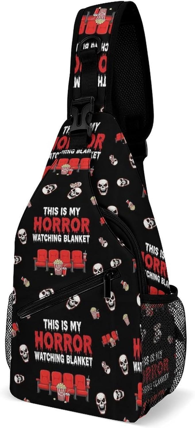 SWEET TANG Fashion Sling Backpack, Lightweight Sling Shoulder Bag, Outdoor Chest Crossbody Bike Gym Runner Daypack with Adjustable Strap for Men Women, Horror Movie Watching Blanket