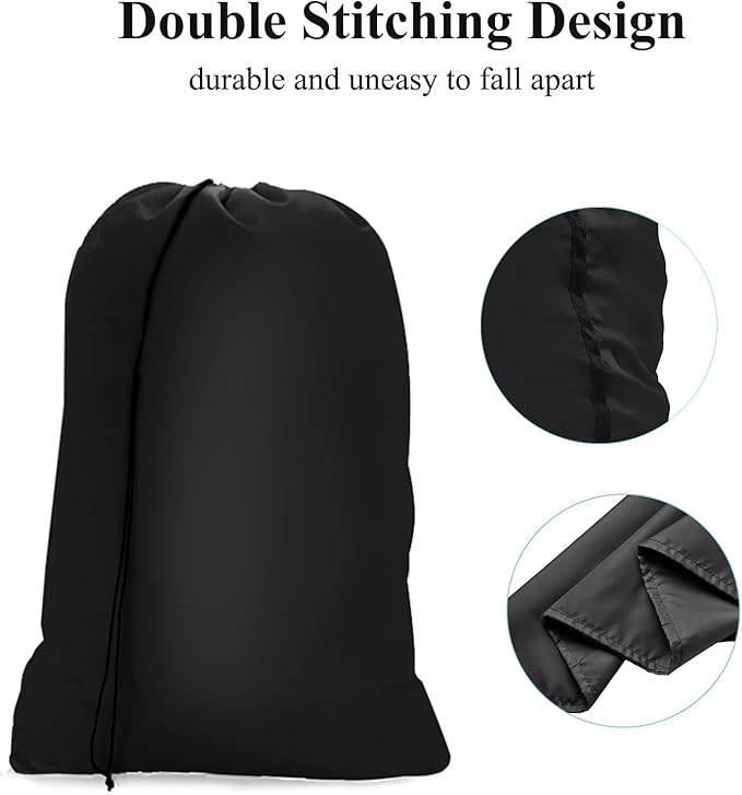 OTraki Medium Laundry Bag 24x32 inch Heavy Duty Travel Dirty Clothes Bag 2pcs Machine Washable Laundry Bag with Drawstring Closure for Home Dorm Camp Travel College, Black