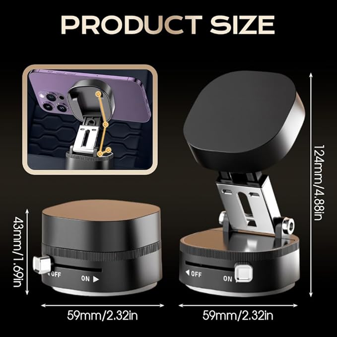 Vacuum Magnetic Suction Phone Holder, 2026 New Vacuum Magnetic Phone Holder, Adjustable Suction Phone Mount, Portable Universal Collapsible Magnetic Phone Stand Car Mount for Smartphones (Pink)