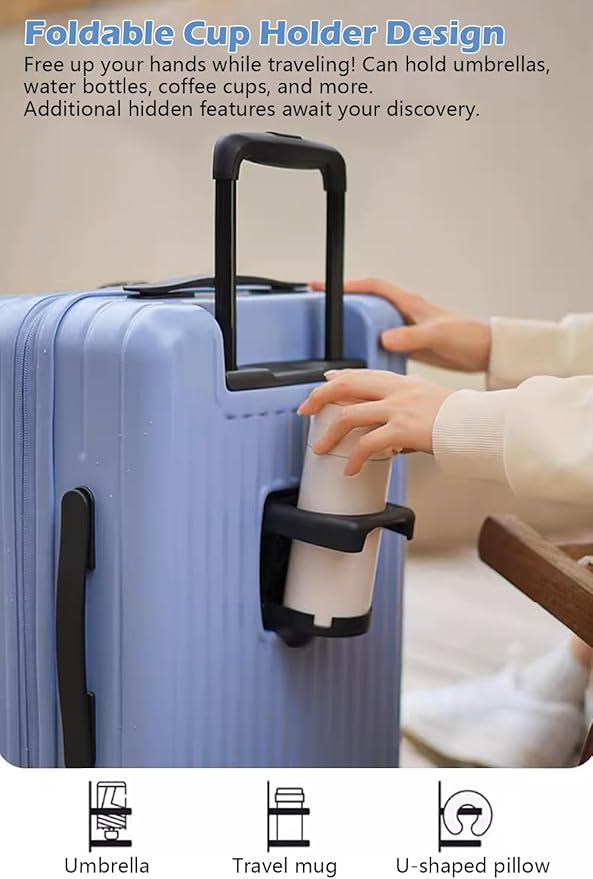 HotWay 20 Inch Expandable Carry On Luggage with Cup Holder, Hardside TSA Approved Luggage with Spinner Wheels, Top Opening Suitcase For Travel, White