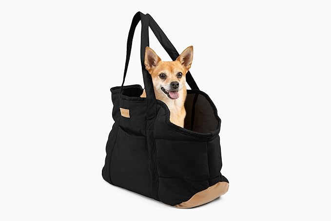 NoblePup Cozy Plush Dog Purse Carrier for Small Dogs - Dog Carrier Purse with Secure Harness Clip, Dog Tote Bag for Small Dogs and Puppies - Black 2.0