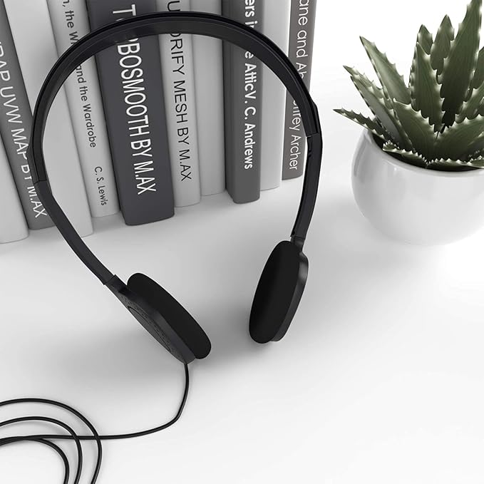 Maeline Bulk Classroom Student Headphones On Ear Stereo Headphones Flexible Adjustable Band for Kids Online Learning, Library, School, Airplane, Travel - 3.5mm Plug - 30 Pack - Black