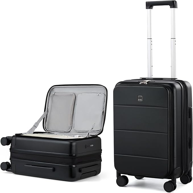 MILADA Expandable Carry On Luggage with Spinner Wheels PC Hard Shell Suitcases 20 Inch Top Opening Travel Suitcase with Wheels TSA Approved Luggage Trunk Rolling Carry-On, Black