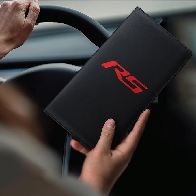 Leather Car Registration and Insurance Cards Holder Compatible with Chevy Camaro RS Cars, Vehicle Glove Box Car Organizer with Magnetic Shut, Documents License for Camaro RS Owners