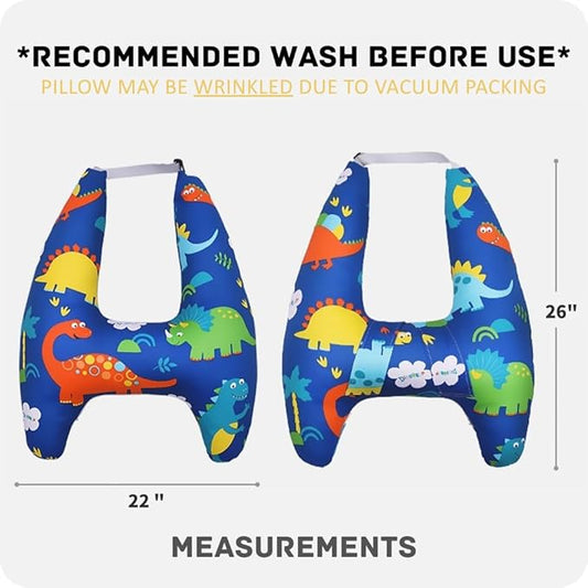 Travel Pillow Car Cushion for Kids 6 Years Old+ Shoulder Neck Back Support & Seat Belt Comfort, Road Trip Cozy Sleeping Gift for Young Travelers, Parents, Families, Baby Shower (Dinosaur Blue)