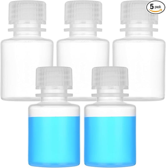 1oz/30ml Plastic Sample Bottles with caps, Wide Mouth Reagent Bottle with Lids Leak Proof Containers Water Sample Bottles for Laboratories, Travel(5Pcs)
