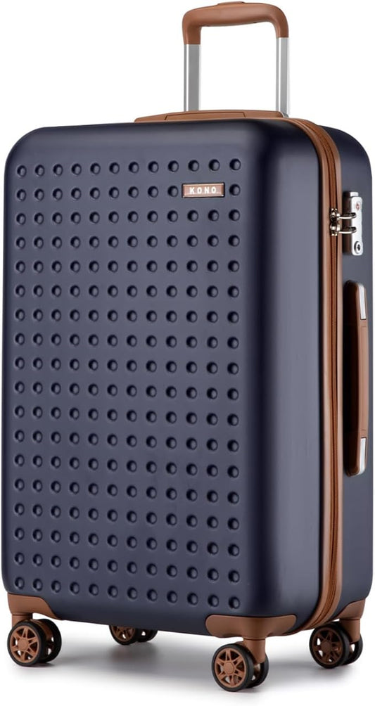 Kono 24 Inch Luggage Medium checked Lightweight Hardside Suitcase with Spinner Wheels & Built-in TSA Lock, Navy