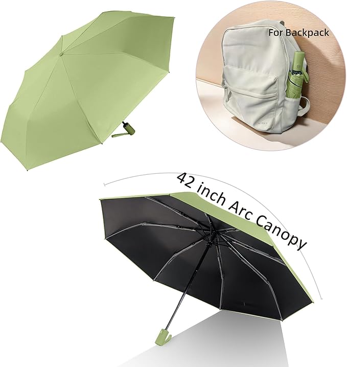 BAODINI Small UV Protection Travel Umbrella Compact for Rain and Sun UPF 50+ Windproof Portable 42 inch Umbrella for Women and Men