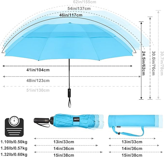 G4Free 42/46/54/62 Inch Large Golf Umbrella Compact Reverse Travel Umbrella 10 Ribs Windproof for Rain Double Canopy Automatic Open Close