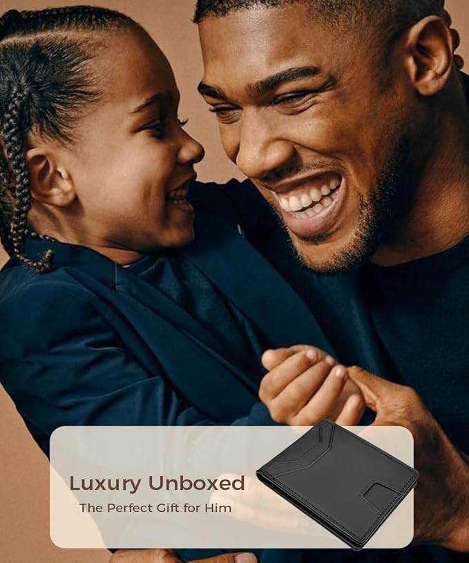 7worldlet Slim RFID Blocking Wallets for Men Synthra™ Ultra Leather Bifold Minimalist Wallet 11 Cord Holder Thin Mens Wallet with Gift Box (Black+Black)