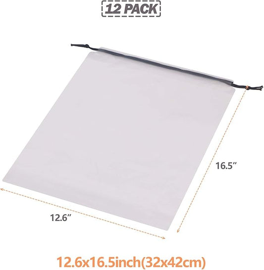 Set of 12 Transparent Shoe Bags for Travel Large Clear Shoes Storage Organizers Pouch with Rope for Men and Women