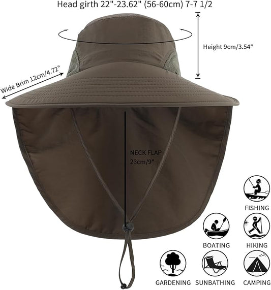 Home Prefer Outdoor UPF50+ Sun Hat Wide Brim Mesh Fishing Hat with Neck Flap
