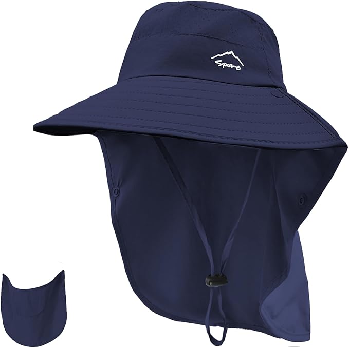 Rosoz Sun Hat for Men Women with Neck Flap,Wide Brim UPF50+ Fishing Hat with Detachable Face Cover Outdoor Sun Protection Hat