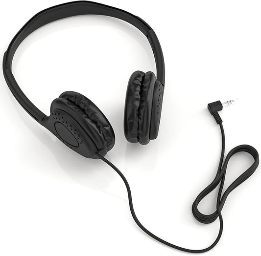 Maeline Bulk Classroom Student Headphones On Ear Stereo Headphones Adjustable Band & Faux Leather Cushions for Kids Online Learning, Library, School, Travel - 3.5mm Plug - 300 Pack - Black