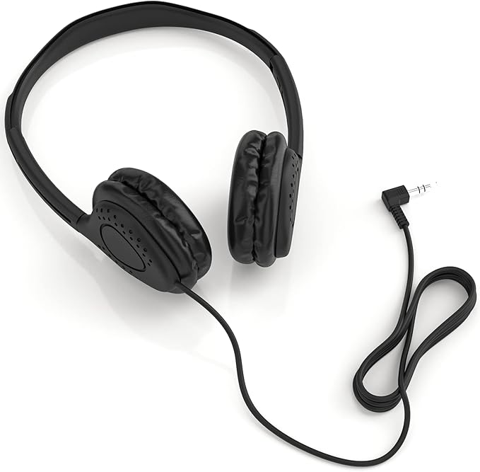 Maeline Bulk Classroom Student Headphones On Ear Stereo Headphones Adjustable Band & Faux Leather Cushions for Kids Online Learning, Library, School, Travel - 3.5mm Plug - 10 Pack - Black