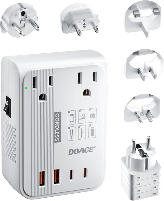DOACE Voltage Converter US to Europe 350W Convert 220V to 110V for Curling Iron Straightener Shaver, Cordless Converter for European Travel with 2 USB A & 2 USB C Ports Charging