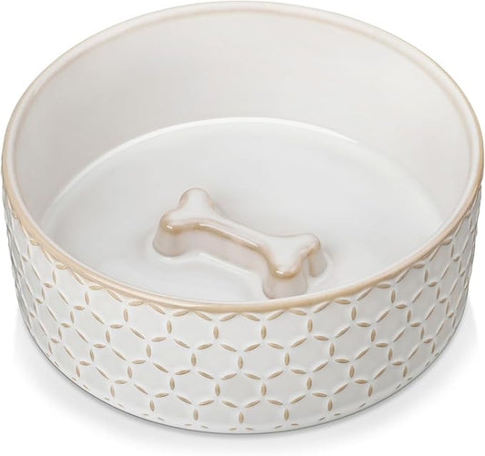 MALACASA Ceramic Dog Food Bowl, 3.5 Cups or 32oz Dog Food Water Dish for Mudium Breeds, Pet Bowl Dishwasher & Microwave Safe, Honeycomb, Series Lydia