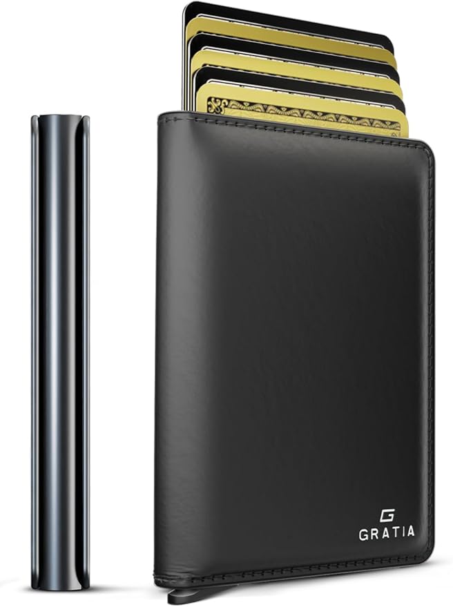 GRATIA Slim Wallet for Men - RFID Blocking, Minimalist Credit Card Holder, Stylish Men Wallet for Security & Convenience, Front & Back Pocket Cardholder, Holds 8 Cards (Black)