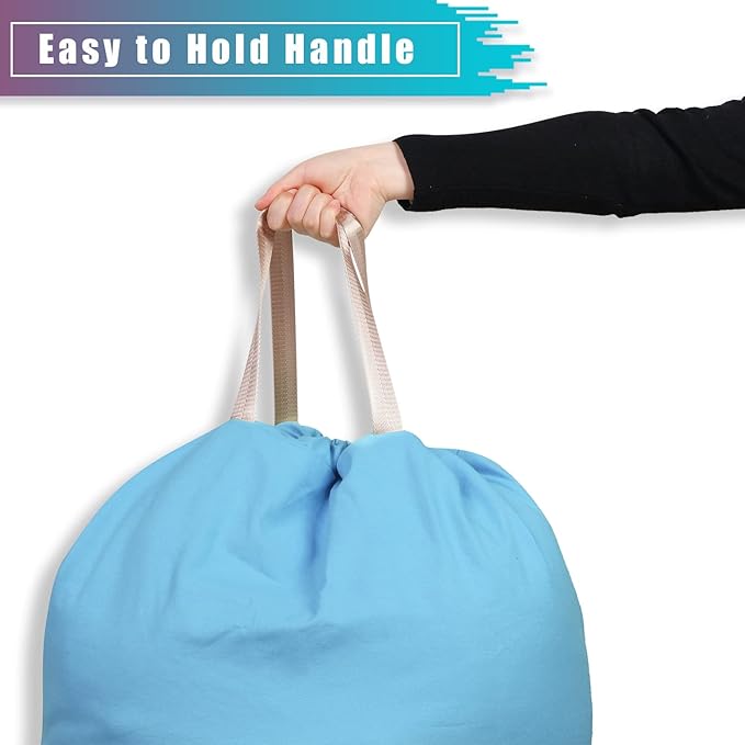 LOLOMLO Extra Large Canvas Laundry Bags with Handles & Drawstring Closure, Heavy Duty Tears Resistant Clothes Storage Travel Bags,25.5"x34",Sky Blue
