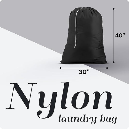 Nylon XL Laundry Bag, Large Capacity with Locking Drawstring, Machine Washable, Fits Laundry Baskets or Hampers, Holds 2 Loads of Clothes (Black, 30" x 40")