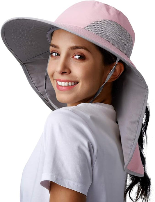 Camptrace Sun Hats for Women Men UPF 50+ UV Protection Wide Brim Hiking Fishing Hat with Neck Flap
