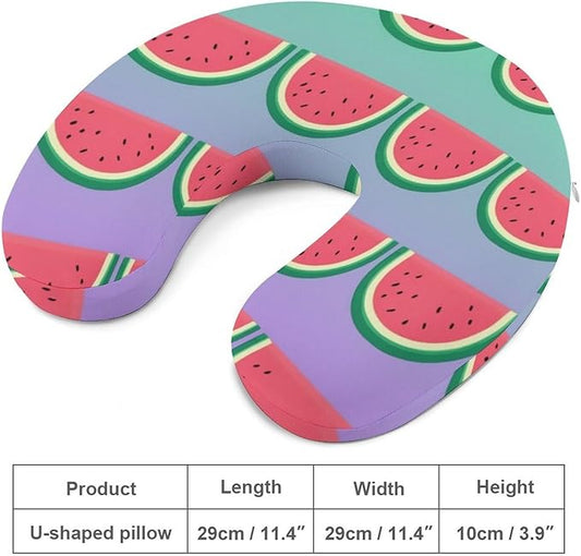 Kids Washable U-Shaped Travel Pillow Neck Support, Watermelons Fruit Pattern U-Shape, Airplane Car Nap Chin Cushion