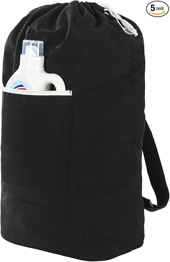 Canvas Laundry bag, Washable Laundry backpack, Adjustable Straps, Large Front Pocket, Drawstring Closure (BLACK, XX-Large)