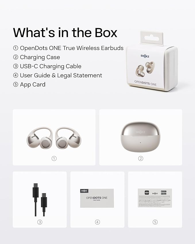 SHOKZ OpenDots ONE-Open-Ear Headphones, Clip-On Earbuds-Wireless Bluetooth Earbuds with Microphone-Secure, Lightweight, Comfort-Premium Dolby Audio-Water Resistant-Fast Charging-Up to 40 hrs Playtime