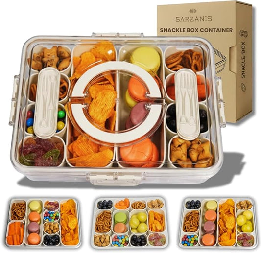 New Upgrade Snackle Box Container – Portable Snack Box with 6-8-10-12 Compartments, Snack Organizer, Snack Containers with Lids, Clear Storage Snack Pack Container for Travel, Party, Movies