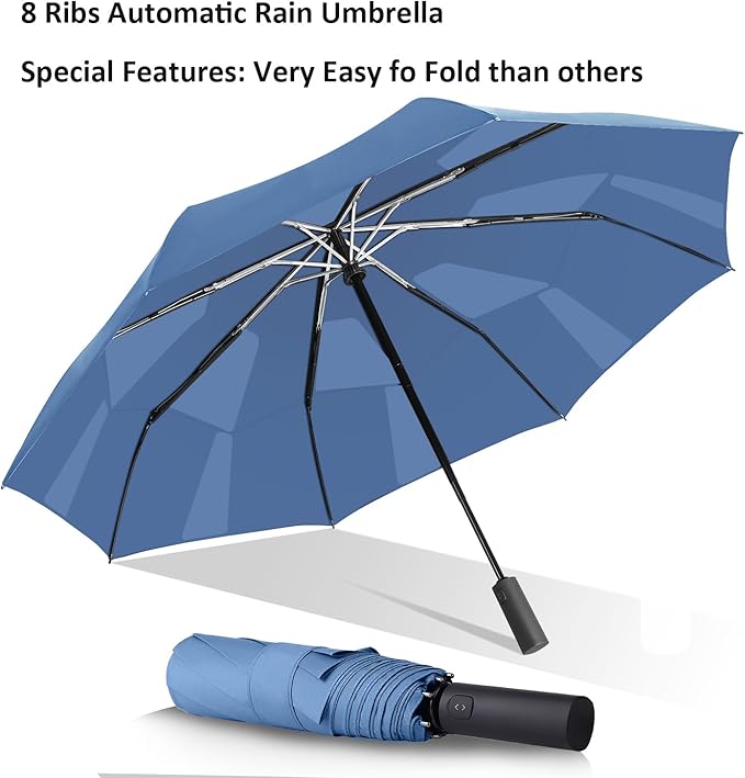 BAODINI Windproof Umbrella for Rain Folds Easily Automatic Open Close 46 inch Compact Travel Portable Umbrella for Men and Women