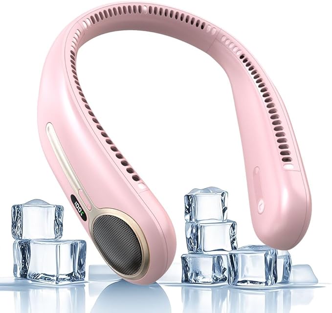 Portable Neck Fan,Hands Free Personal Wearable Bladeless Fan,6000mAh USB Rechargeable,360° Cooling,LED Display,4-Speeds,Birthday Gifts for Men Women Dad Mom,Stocking Stuffers Christmas Gifts (Pink)