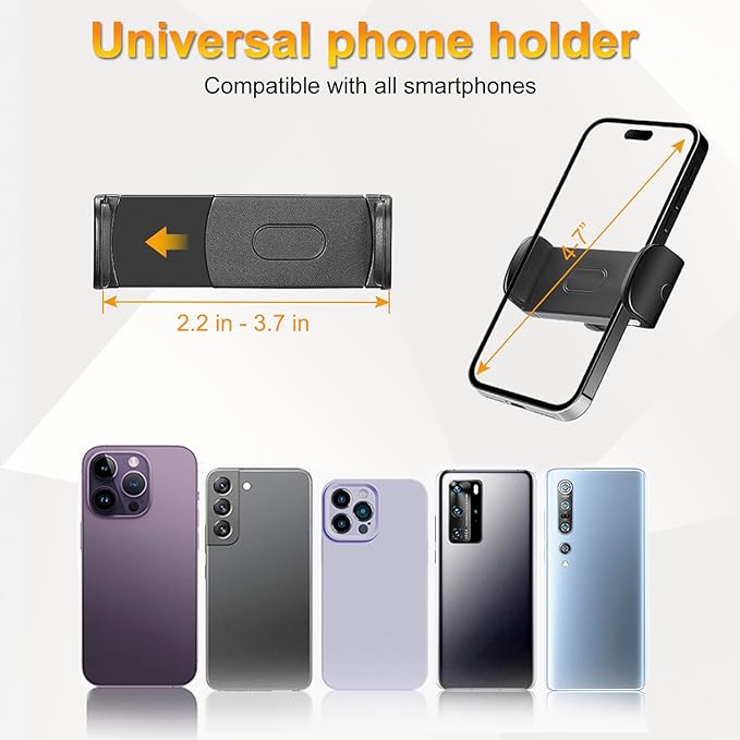 Phone Holder for Mic Stand, Treadmill, Spin Bike, Stroller, Adjustable Clamp on Phone Holder for Microphone Stand, Desk Pipe Pole Clamp Phone Mount Stands for iPhone Samsung All Smartphones (Standard)