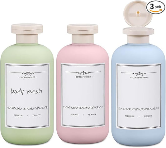 ASEVAT 10oz 3Pcs Plastic Refillable Travel Shampoo and Conditioner Bottles Refillable Travel Bottle with Flip Cap Plastic Refillable Shampoo and Conditioner Bottles