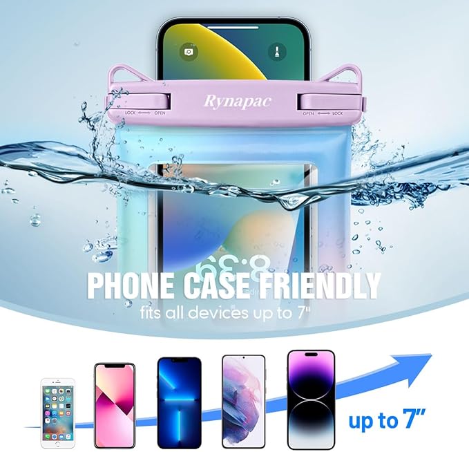 [Floatable] Waterproof Phone Pouch 2 Pack - [Up to 8.5"] IPX8 Floating Waterproof Phone Case Dry Bags with Adjustable Lanyard for Beach Vacation Travel Cruise Ship Pool Kayak Essentials