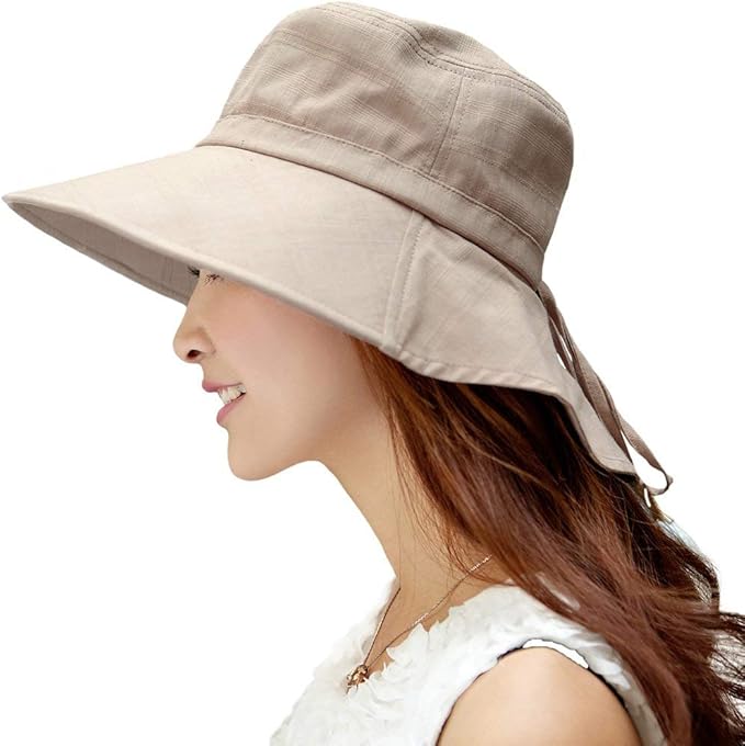 Comhats S/M/L/XL/XXL Womens Summer Flap Cover Cap Cotton UPF 50+ Sun Shade Hat with Neck Cord