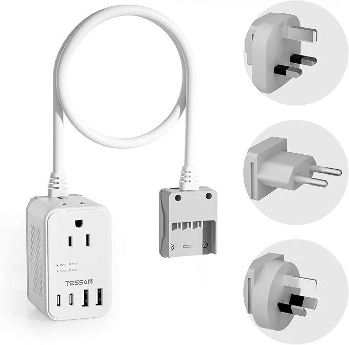 TESSAN 220 to 110 Voltage Converter US to Europe, International Travel Power Adapter with 4 USB Ports(2 USB C), 2 AC and EU/UK/AU Plug Universal Power Converter Adapter Combo, Step Down Transformer