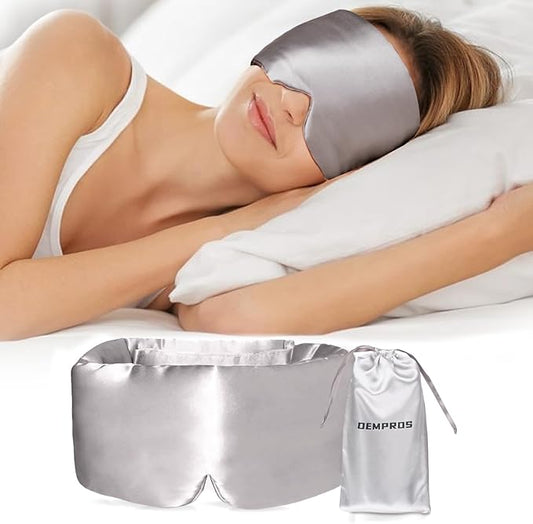 Mulberry Silk Sleep Mask for Women Men, Blackout Eye Mask for Sleeping for Side and Back Sleepers with Adjustable Band, Comfortable Soft Pressureless Eye Cover for Sleeping in Large Size
