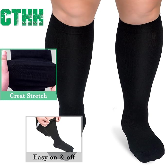 3 Pack Plus Size Compression Socks for Women & Men, Extra Wide Calf Knee High Stockings for Circulation Support