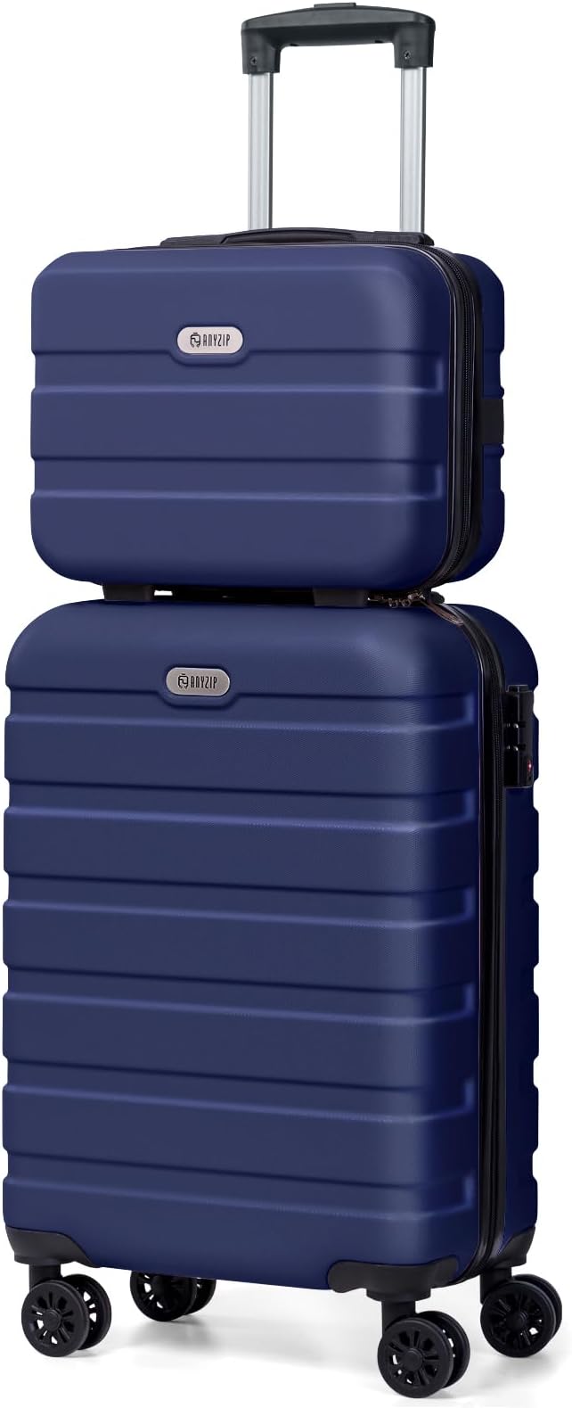 AnyZip Carry On Luggage 2PCS Luggage Set PC ABS Hardshell Lightweight Suitcase TSA Lock with 4 Spinner Wheels（14/20, Dark Blue）