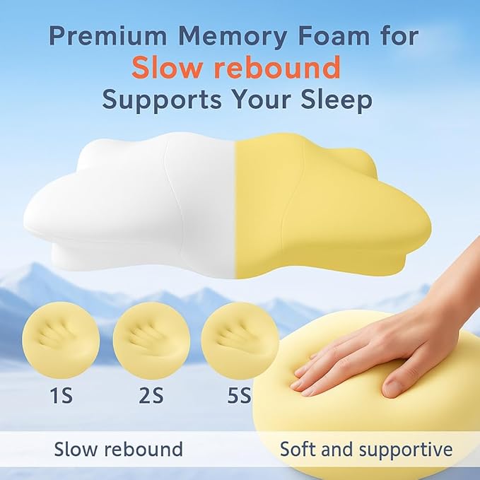 Dual-Height Cervical Neck Pillow for Pain Relief, Memory Foam Pillows with Cooling Tech -3D Ergonomic Support, Cooling Cover, for Side/Back/Stomach Sleeper Pillow, Minimalist Style - White
