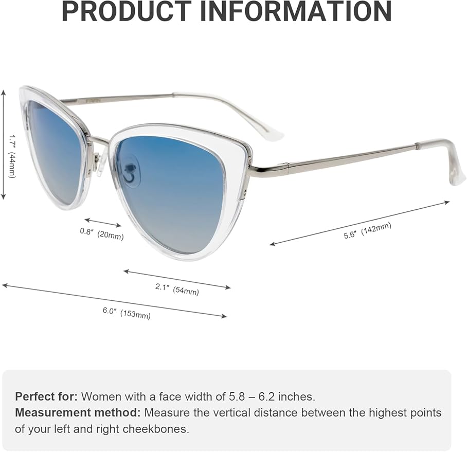 FAA'N Retro Big Frame Cat Eye Polarized Sunglasses Women with Spring Hinge
